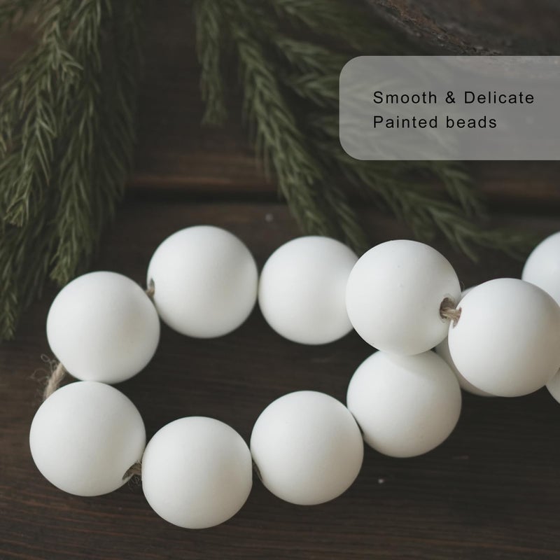RUIRUICO Extra Large Wood Bead Garland with 1.6"" Diameter Wooden Beads and Tassels, Decorative Beads Home Decor, Farmhouse Beads Decor (White, 58 Inches) - Image 5
